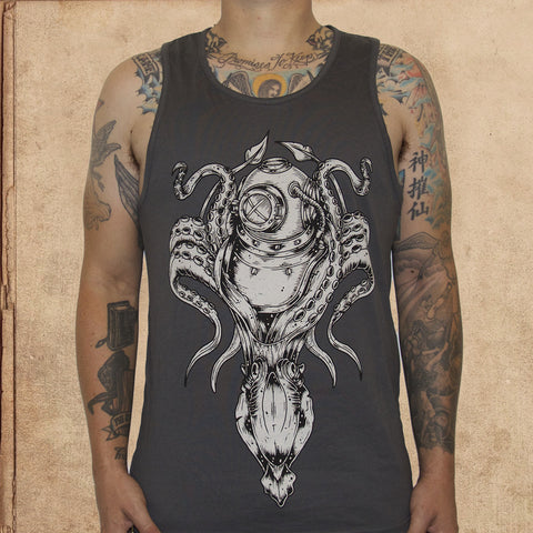 20k Leagues Under the Sea Tank Top - charcoal - discharge inks - only 2 S left