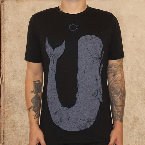 Moby Dick - Blue Grey - black poly cotton -  discharge ink