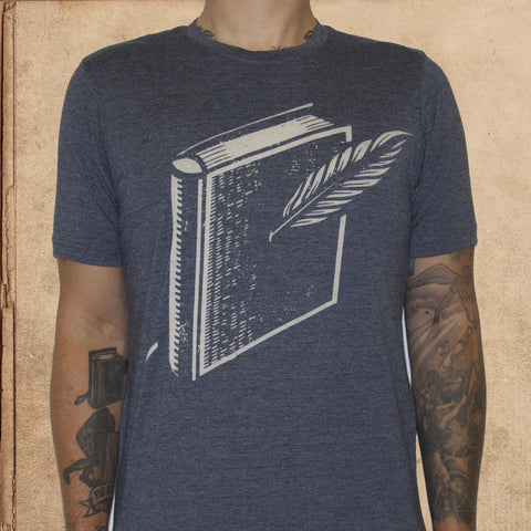 Miles to go book logo - antique blue - discharge inks - unisex - only L left