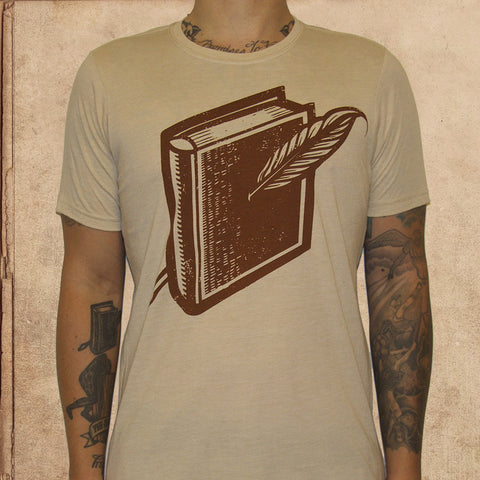 Miles to go book logo - heather cream - water based inks - unisex - only XL left