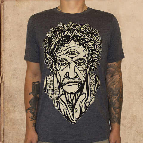 Kurt Vonnegut - What are people for - poly-cotton heather charcoal - final print
