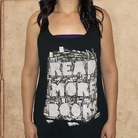 Read More Books - Women's tank - black - cotton - discharge inks